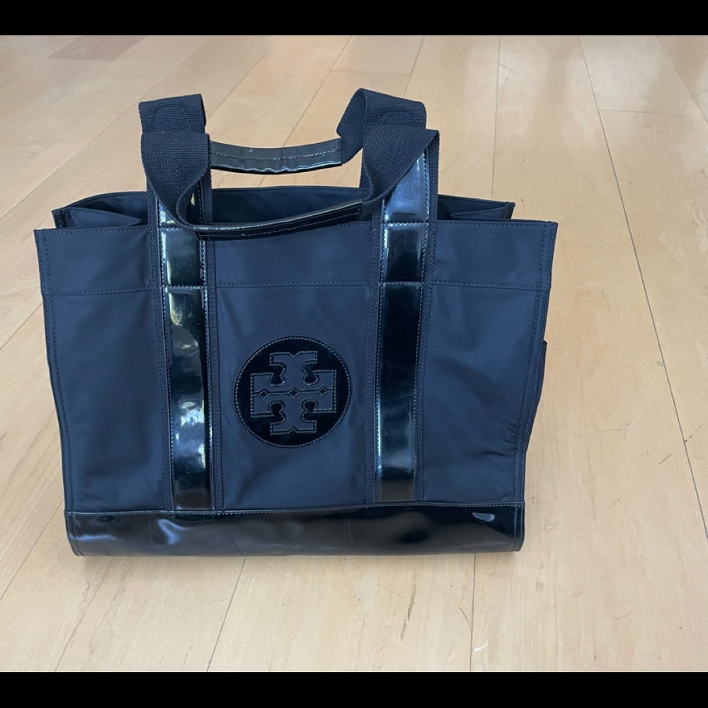 Tory Burch Trimmed Patent Nylon Tote